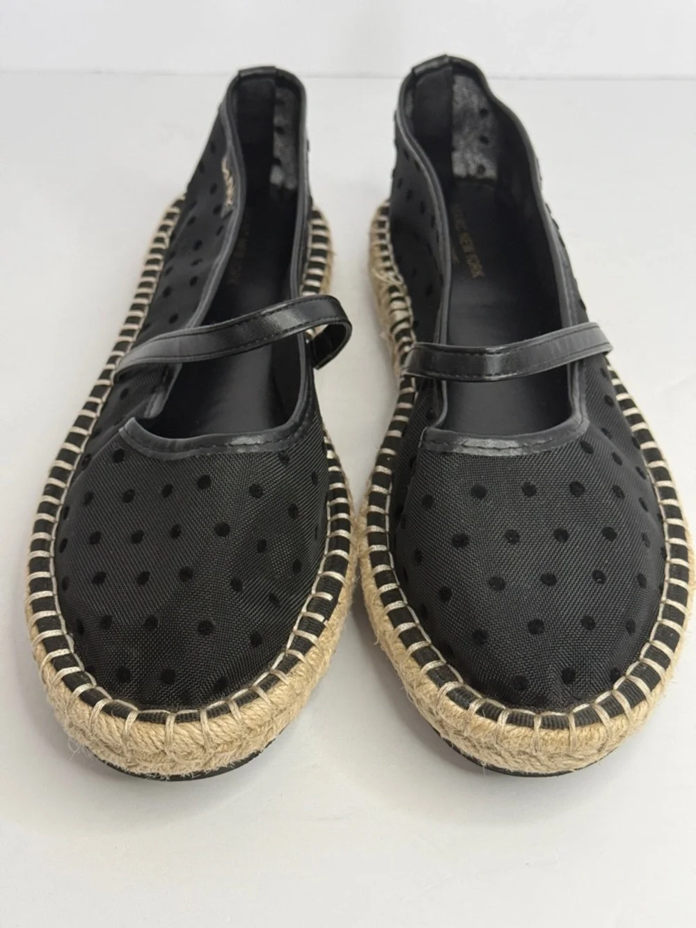 Marc New York Black Polka Dot Mesh Mary Jane Espadrille Flats Size 7.5M